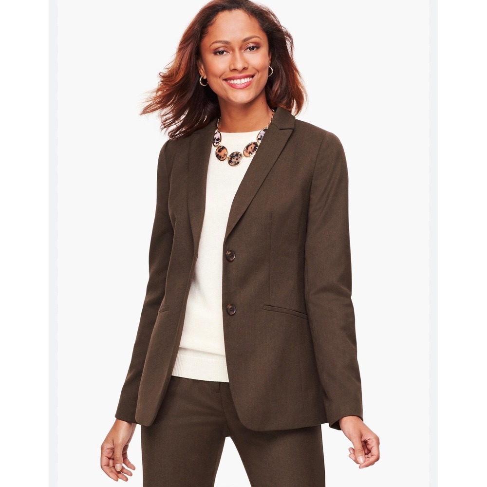 Talbots Womens 20W Brown Italian Wool Blend Two Button Blazer